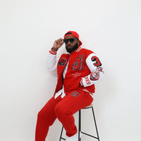 CHERRY RED CHENILLE LOGO VARSITY JOGGERS