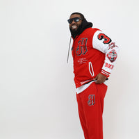 CHERRY RED CHENILLE LOGO VARSITY JOGGERS