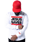 Jesus Saves White Long Sleeve Distressed Embroidery