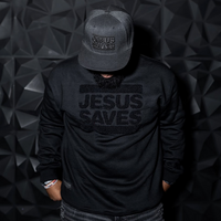 Jesus Saves Black on Black Chenille CrewNeck