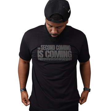THE SECOND COMING IS COMING (BLACK/BLACK PUFF) TEE