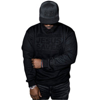 Jesus Saves Black on Black Chenille CrewNeck
