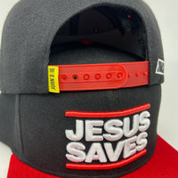 JESUS SAVES SNAPBACK BLACK & RED  W/REMOVABLE TELL THE WORLD HAT CHAIN