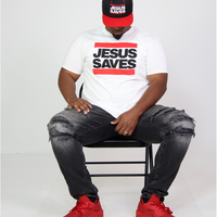 JESUS SAVES SNAPBACK BLACK & RED  W/REMOVABLE TELL THE WORLD HAT CHAIN