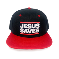 JESUS SAVES SNAPBACK BLACK & RED  W/REMOVABLE TELL THE WORLD HAT CHAIN