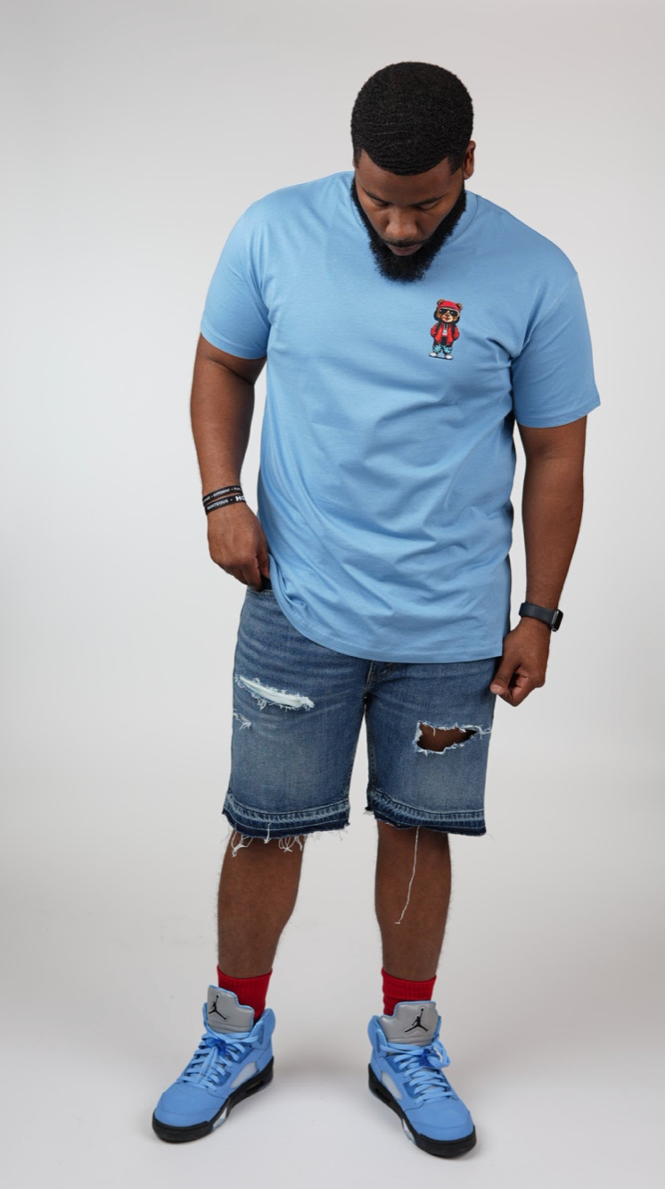 BEAR WITNESS MASCOT MID-WEIGHT F&amp;B TEE SUMMER BREZZE BLUE