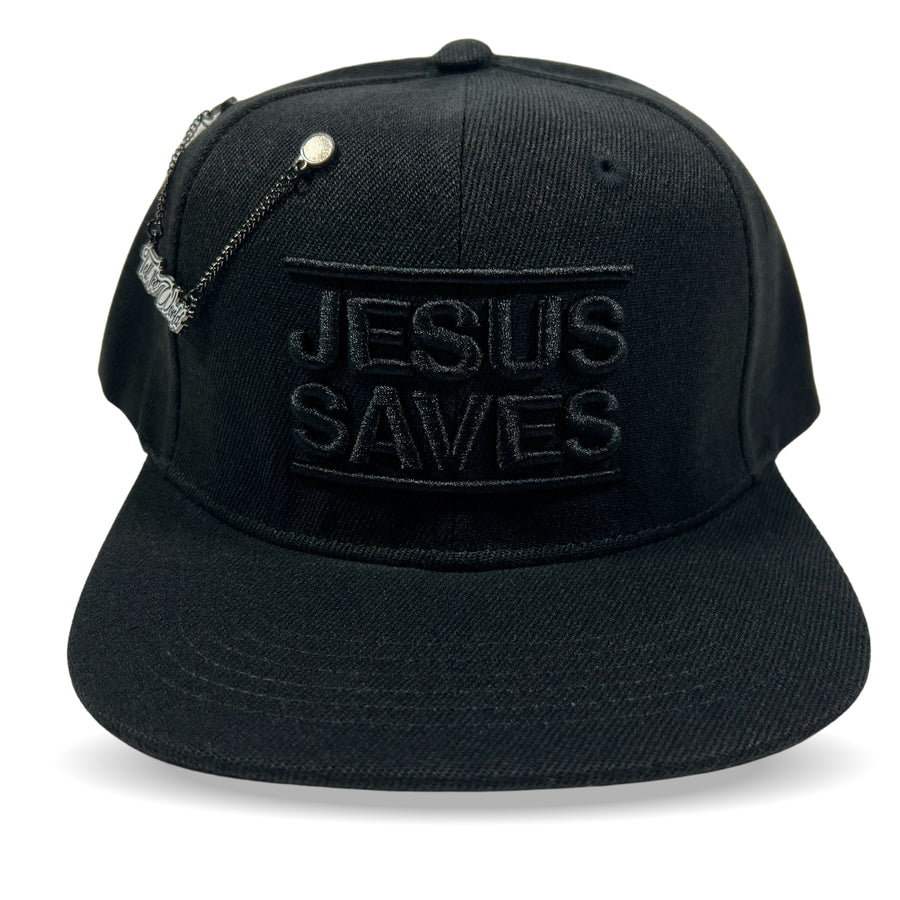 JESUS SAVES SNAPBACK BLACKOUT W/ REMOVABLE TELL THE WORLD HAT CHAIN