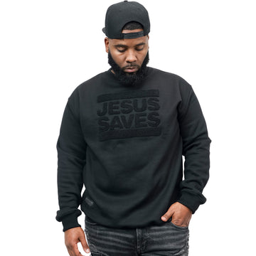 Jesus Saves  Black on Black Chenille CrewNeck