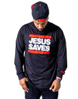 Jesus Saves Long Sleeve Distressed Embroidered