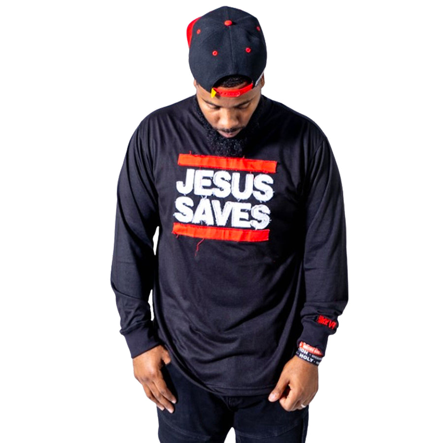 Jesus Saves Long Sleeve Distressed Embroidered