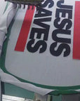 Jesus Saves White Long Sleeve Distressed Embroidery