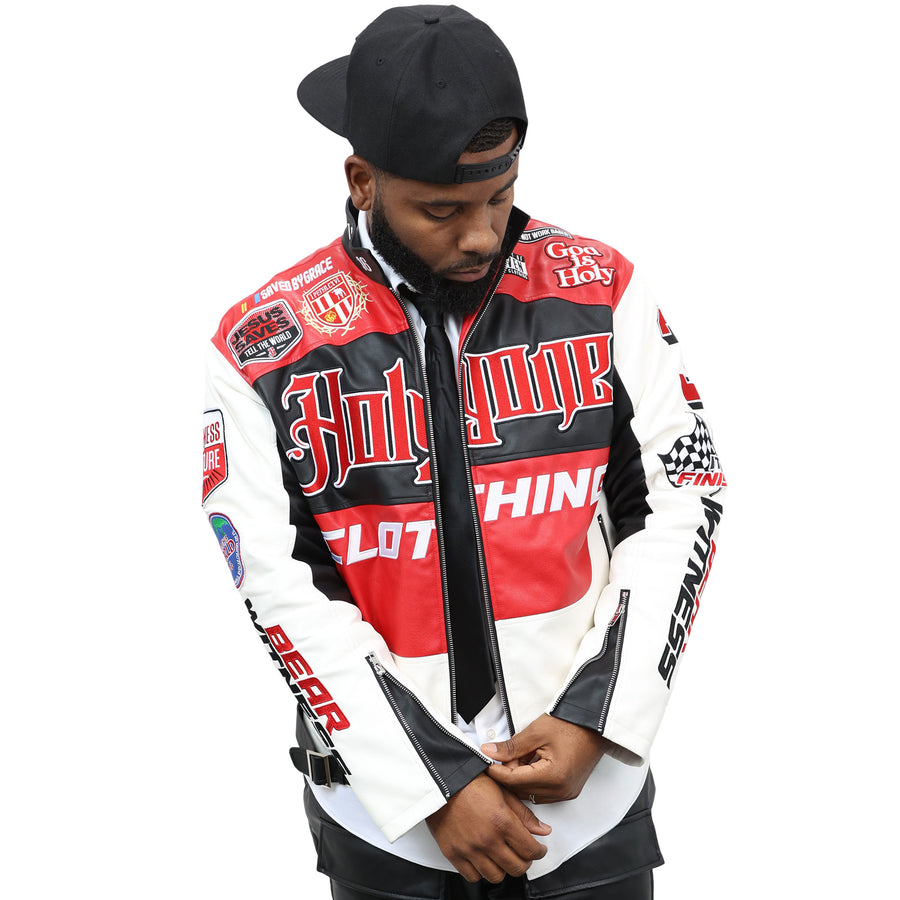 THE FAITH RACE FAUX LEATHER RACER JACKET