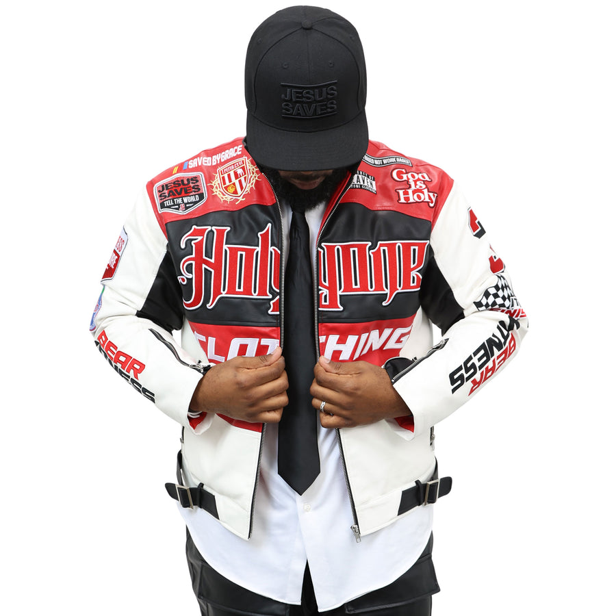 THE FAITH RACE FAUX LEATHER RACER JACKET