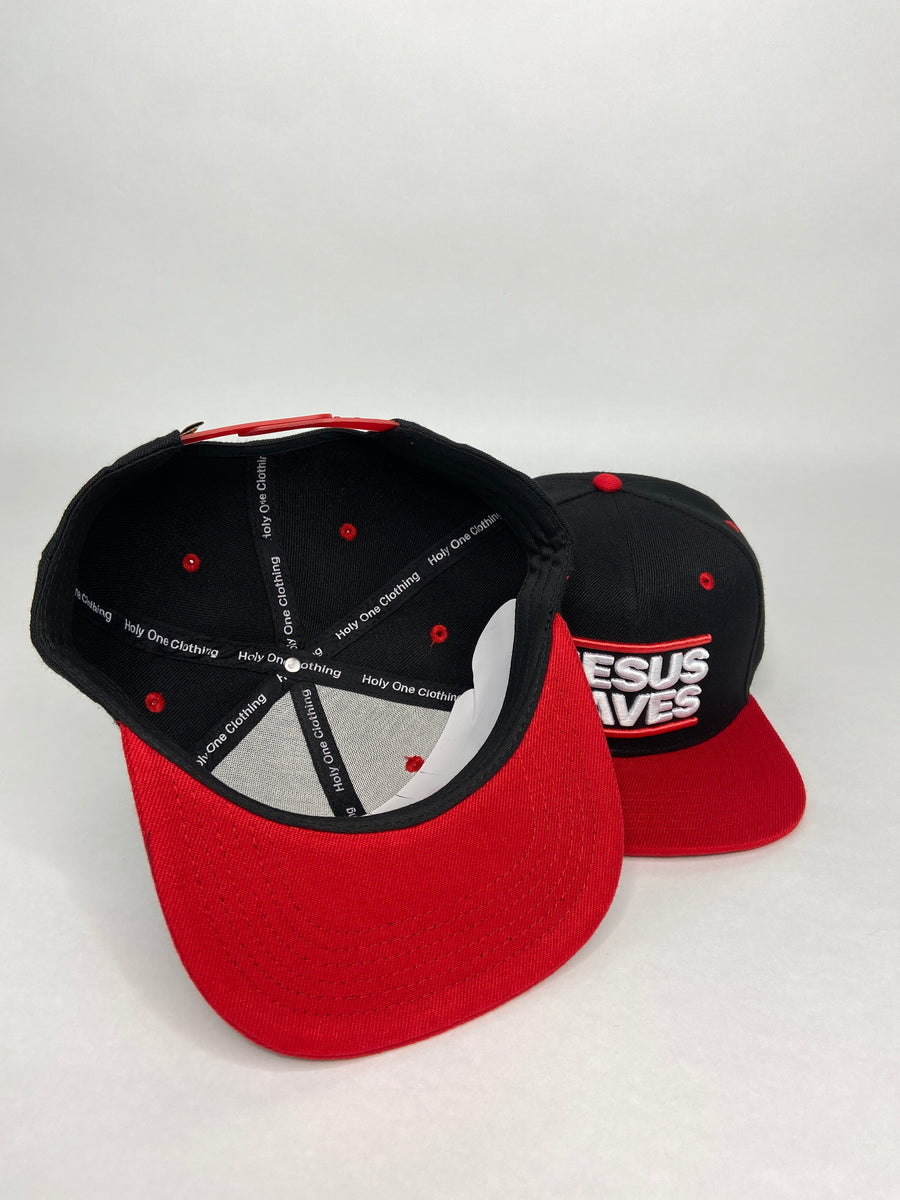 JESUS SAVES SNAPBACK BLACK & RED  W/REMOVABLE TELL THE WORLD HAT CHAIN